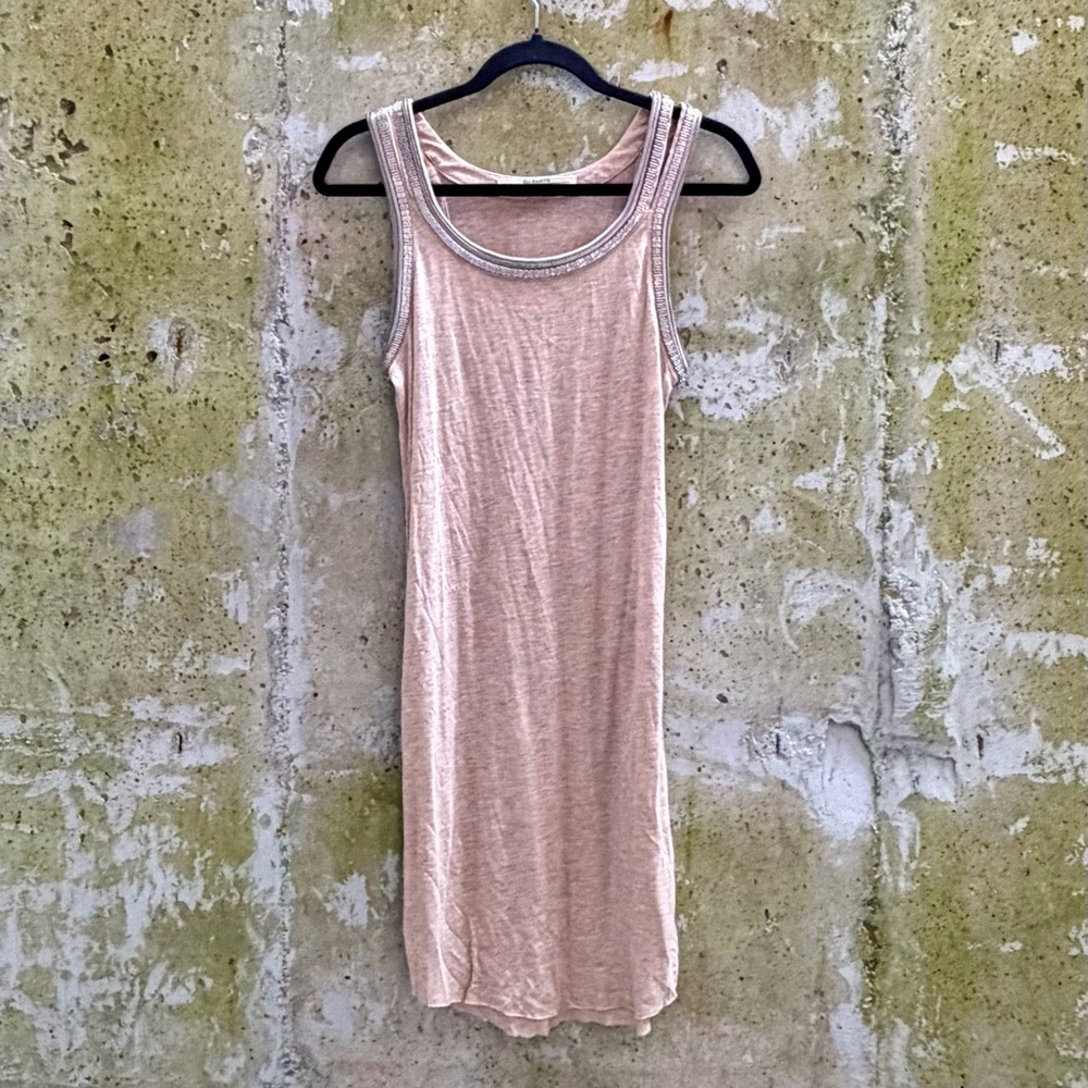 All Saints Veeta Vest Dress, Tan /Blush Knit Slip, Hand-Embellished / Beaded, 2